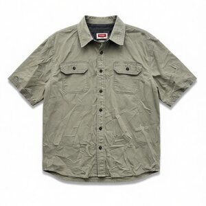 Wrangler Flex Comfort Shirt L Khaki/Green Utility Short Sleeve Stretch Casual